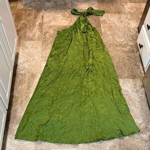 NWT free people Soa Elegant Green One Shoulder Halter Maxi Dress | Sz S